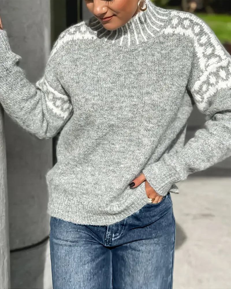 Women's Jacquard Mock-Neck Knit Sweater