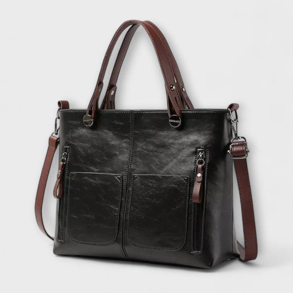Women's Multi-Pocket Vintage Faux Leather Tote Bag