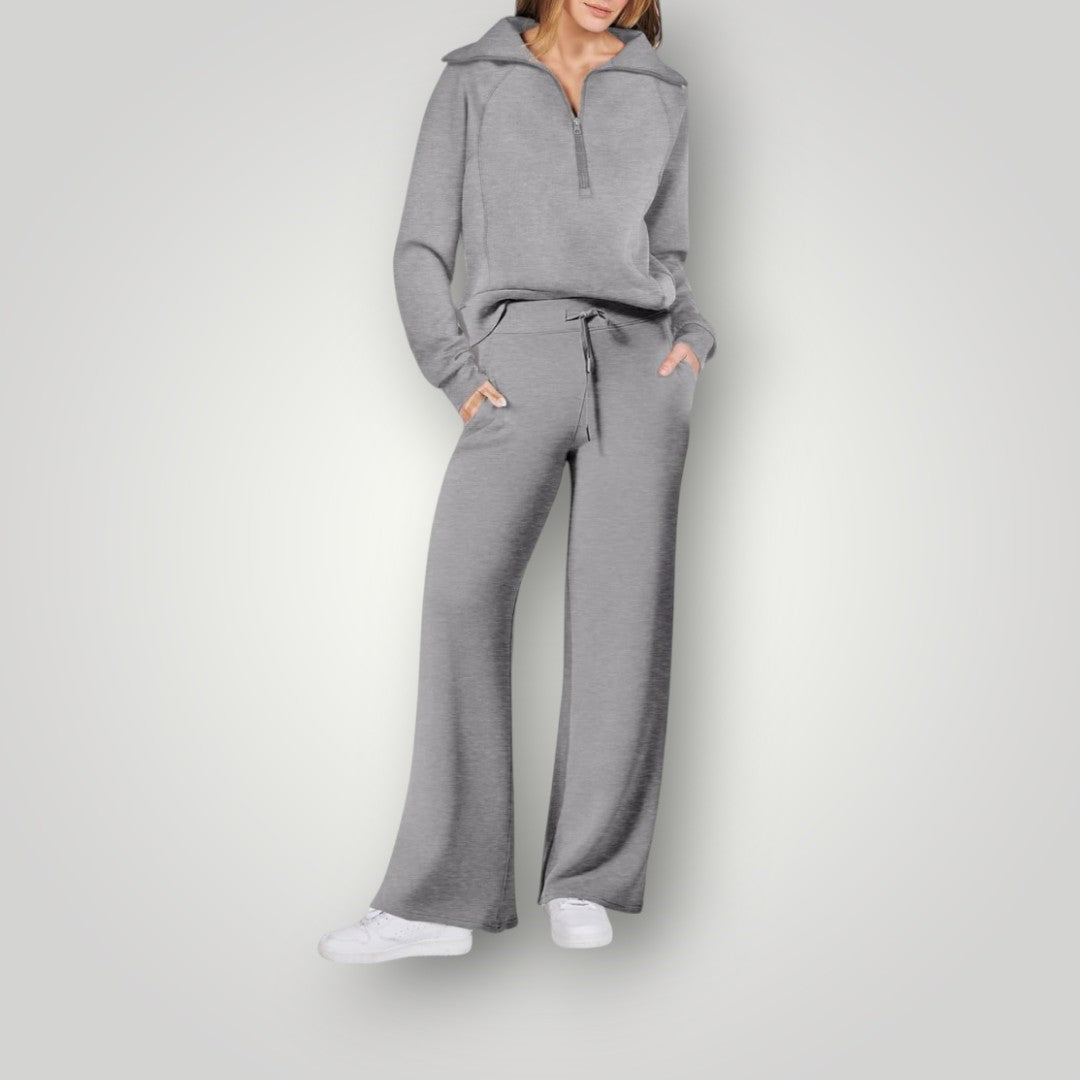 Women's Half-Zip Lounge Set with Wide-Leg Pants