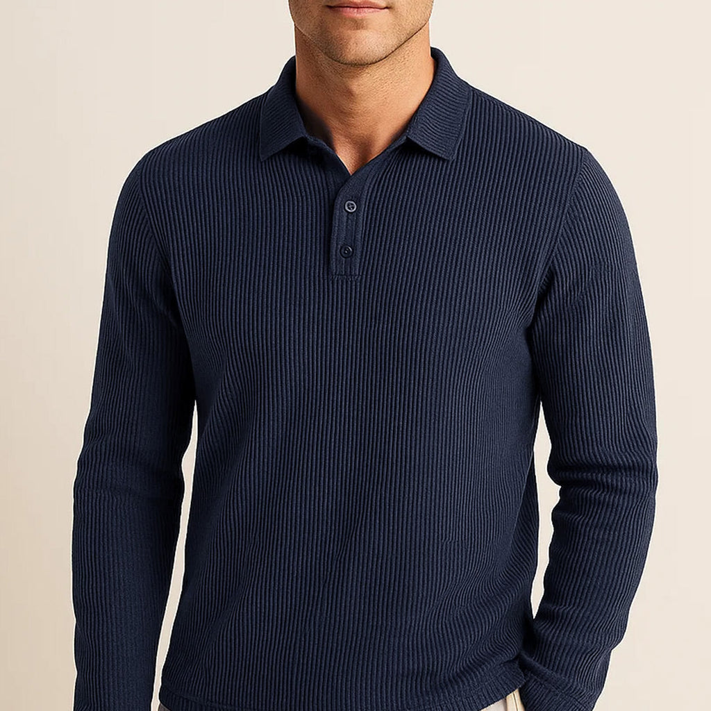 Men's Waffle Knit Long-Sleeve Polo Shirt