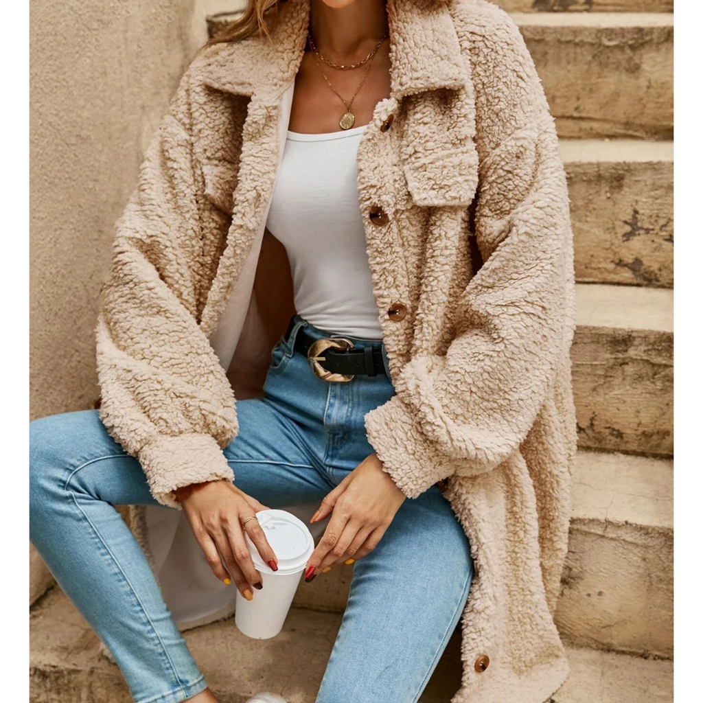 Women's Long Teddy Fleece Shirt Coat
