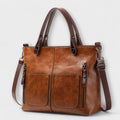 Women's Multi-Pocket Vintage Faux Leather Tote Bag