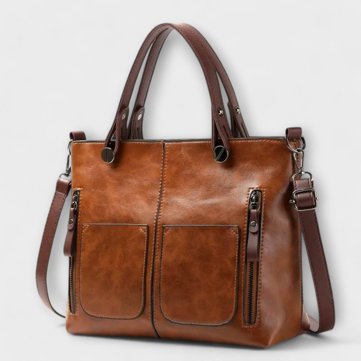 Women's Multi-Pocket Vintage Faux Leather Tote Bag