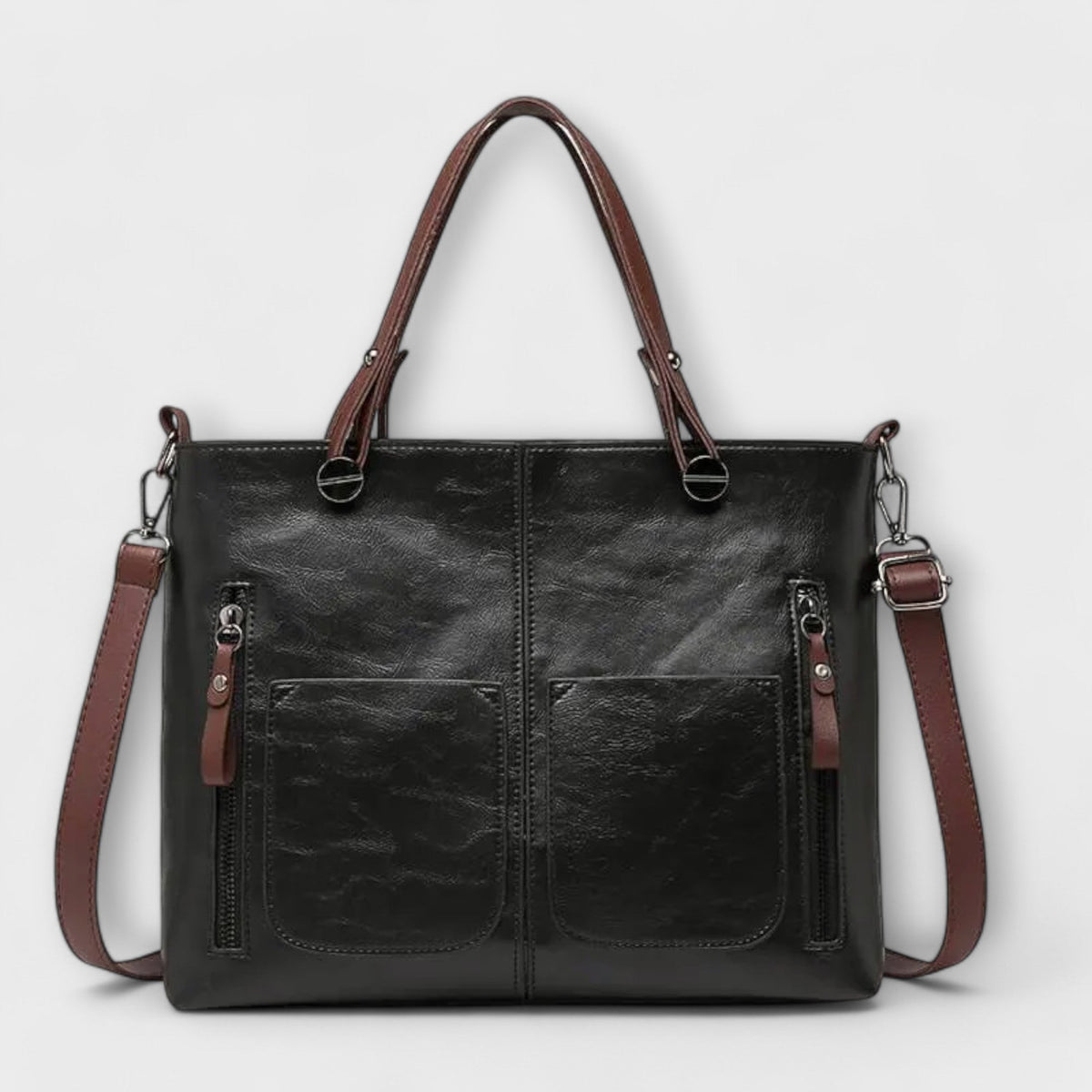 Women's Multi-Pocket Vintage Faux Leather Tote Bag