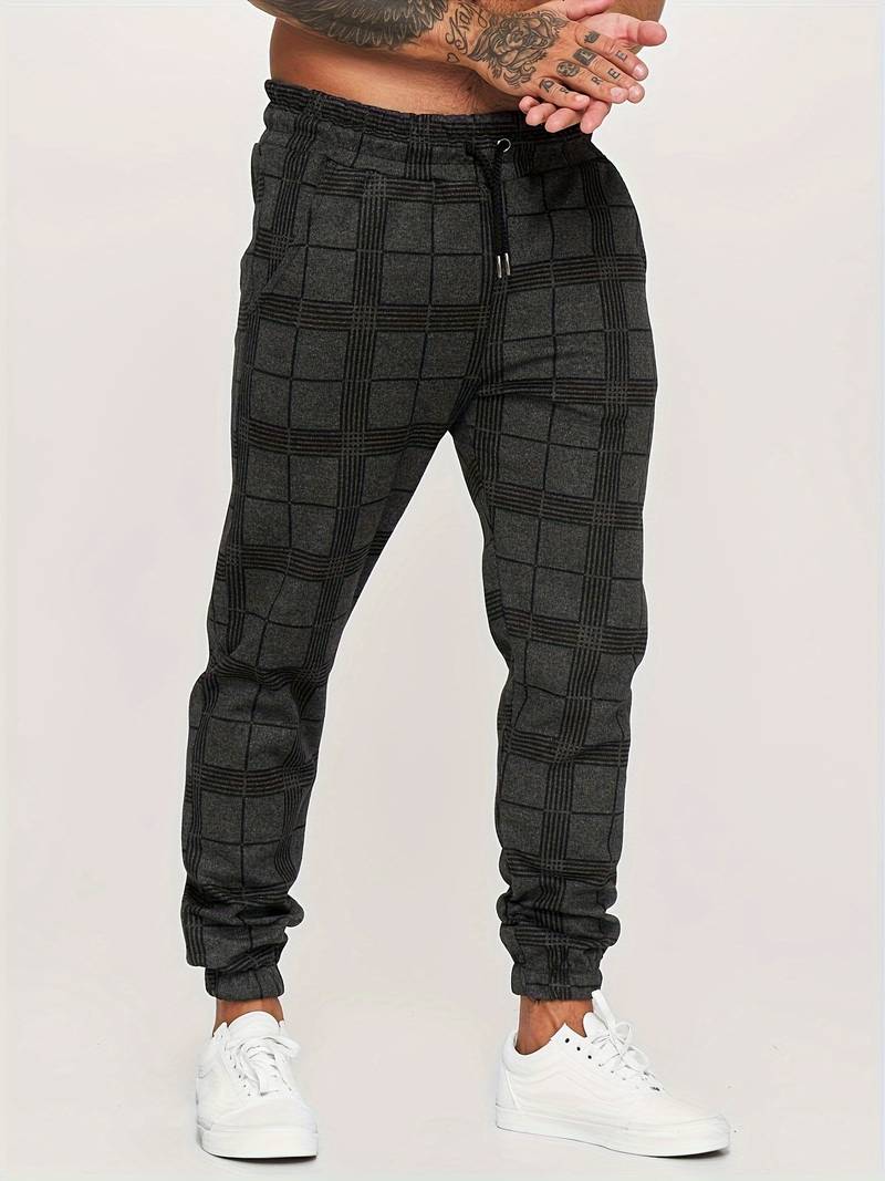 Men's Plaid Tapered Stretch Jogger Pants