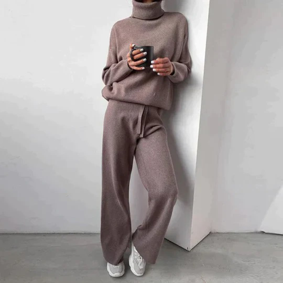 Women's 2-Piece Knit Turtleneck Sweater and Wide-Leg Pants Set