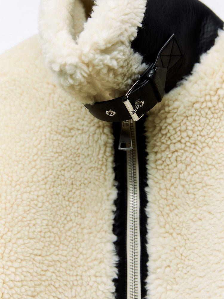 Women's Teddy Fleece Aviator Jacket with Contrast Piping