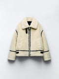 Women's Teddy Fleece Aviator Jacket with Contrast Piping