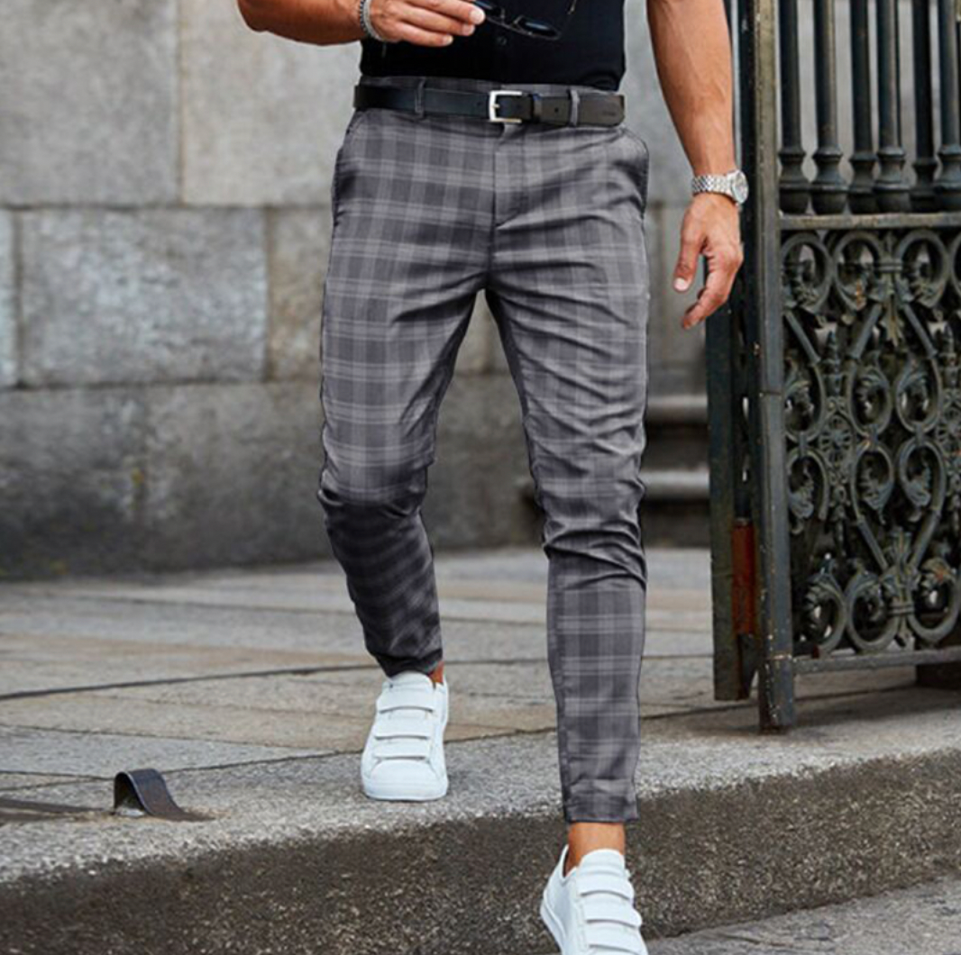 Men's Slim-Fit Plaid Pants