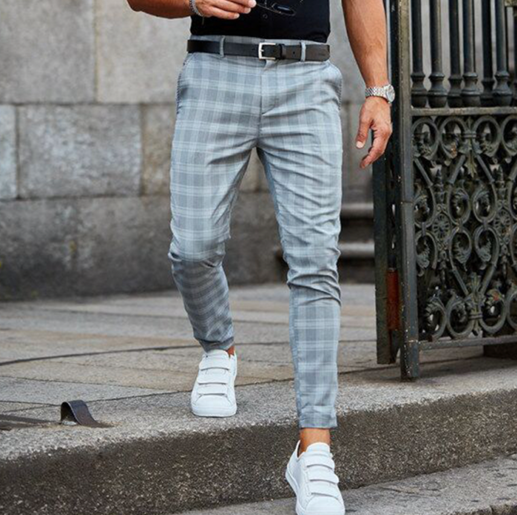 Men's Slim-Fit Plaid Pants
