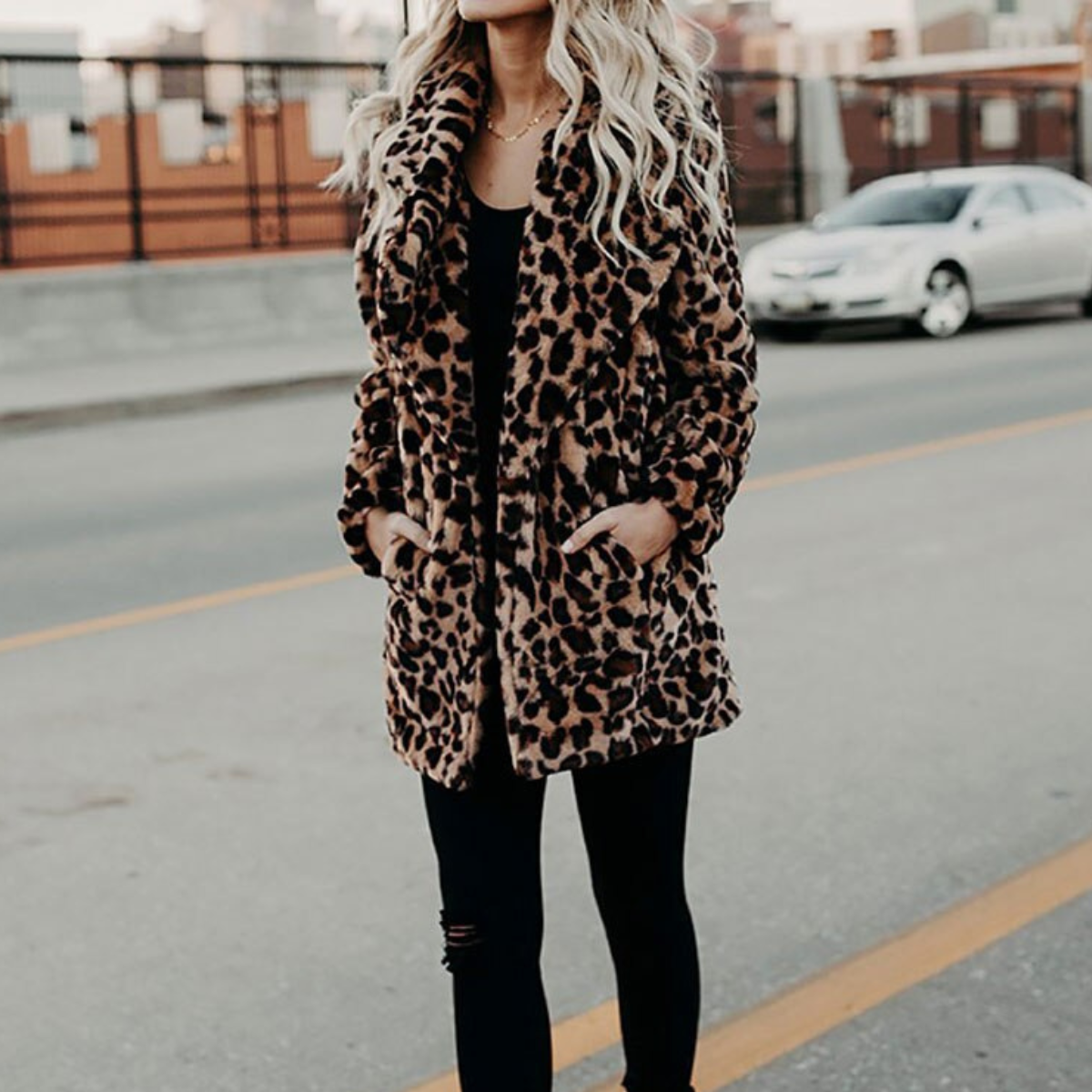Women's Leopard Print Faux Fur Coat