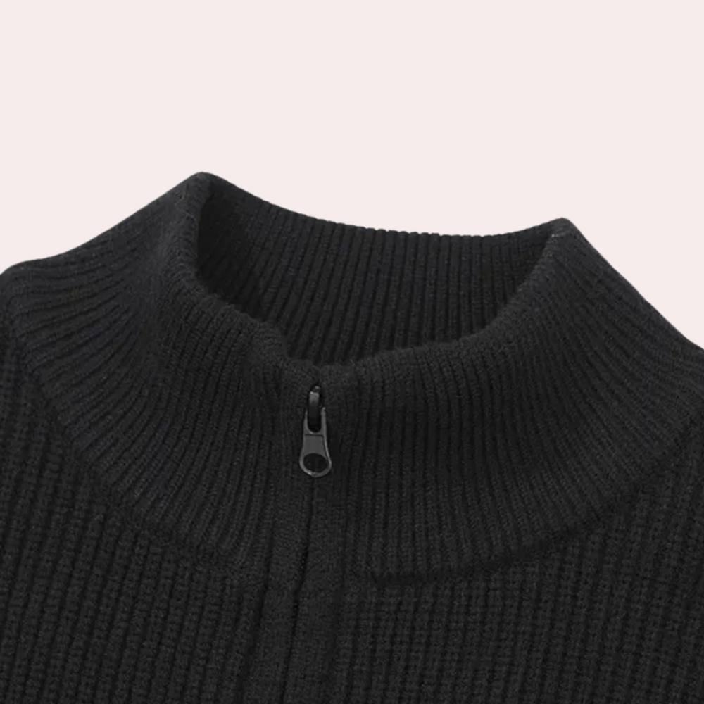 Men's Striped Ribbed Knit Quarter-Zip Sweater