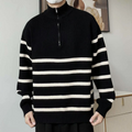 Men's Striped Ribbed Knit Quarter-Zip Sweater