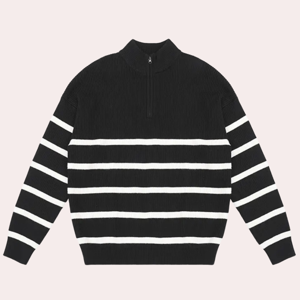 Men's Striped Ribbed Knit Quarter-Zip Sweater