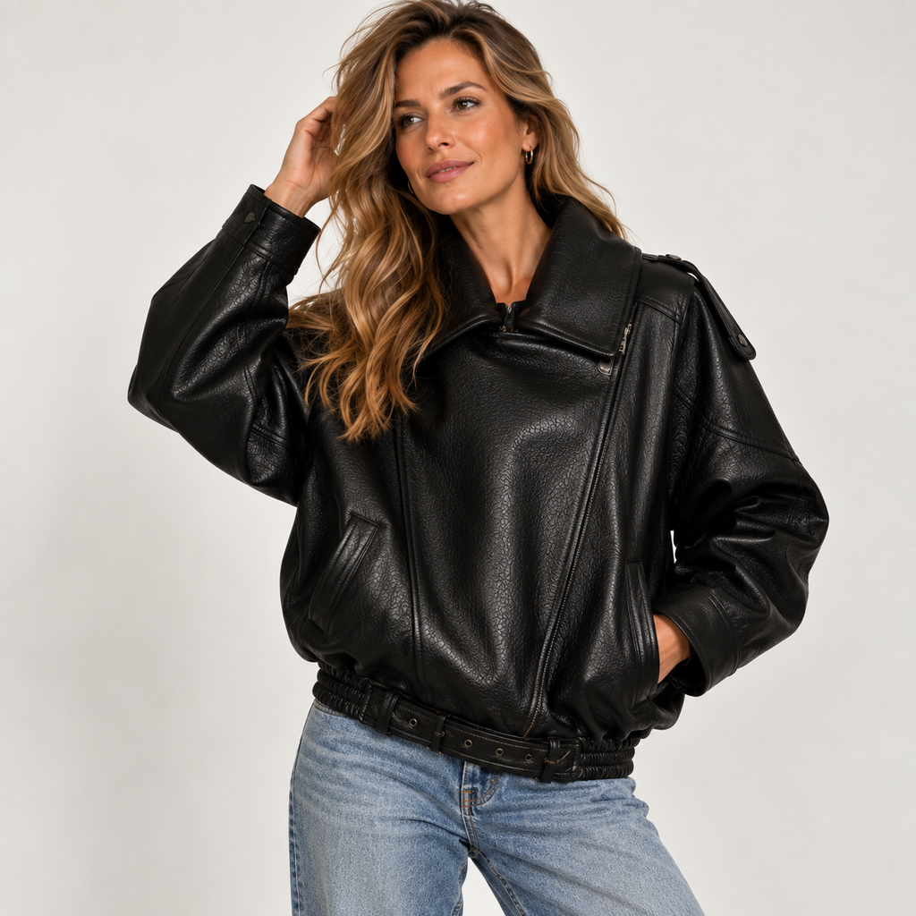 Women's Oversized Faux Leather Biker Jacket