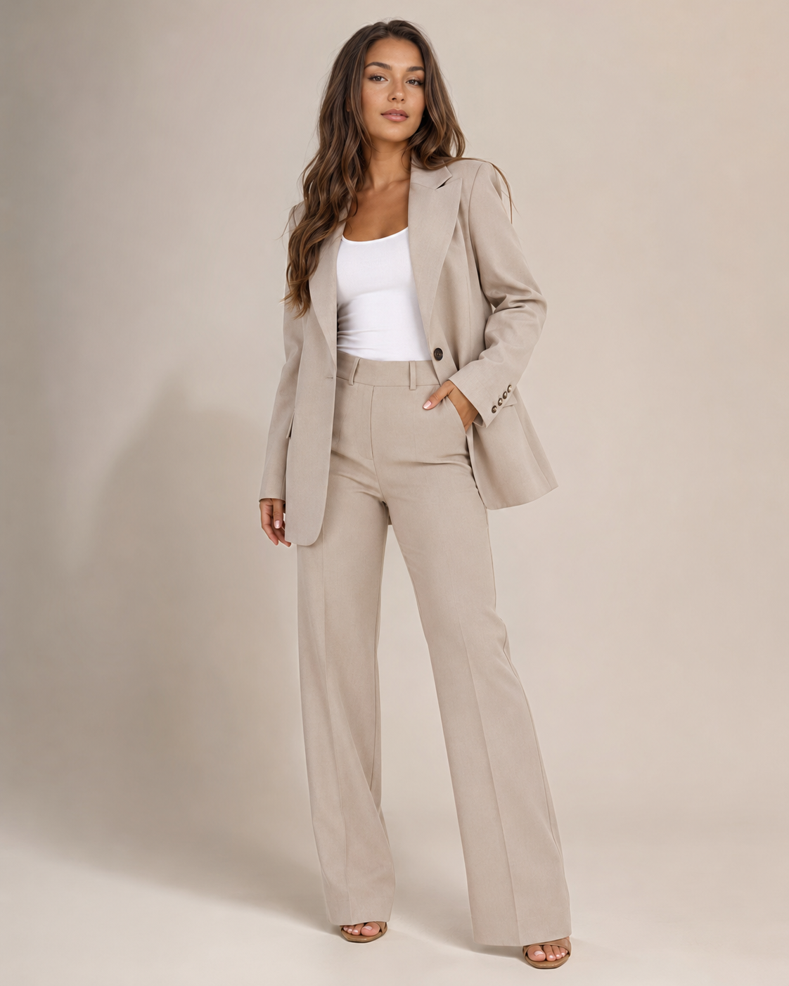 Women's Two-Piece Tailored Blazer & Straight-Leg Trouser Suit