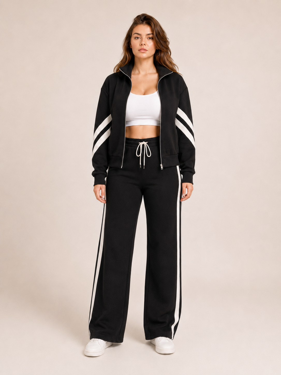 Women's Two-Piece Contrast Stripe Tracksuit Set