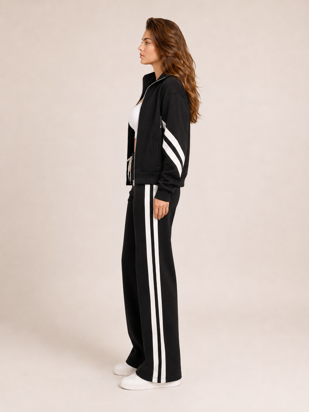 Women's Two-Piece Contrast Stripe Tracksuit Set