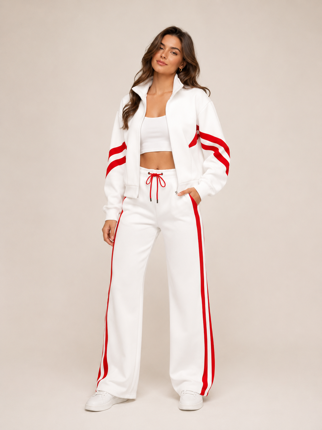 Women's Two-Piece Contrast Stripe Tracksuit Set