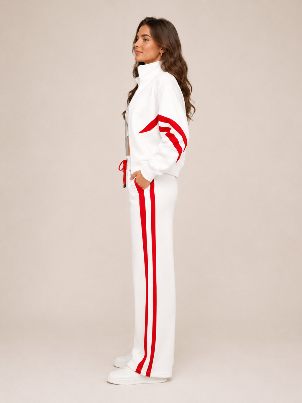 Women's Two-Piece Contrast Stripe Tracksuit Set
