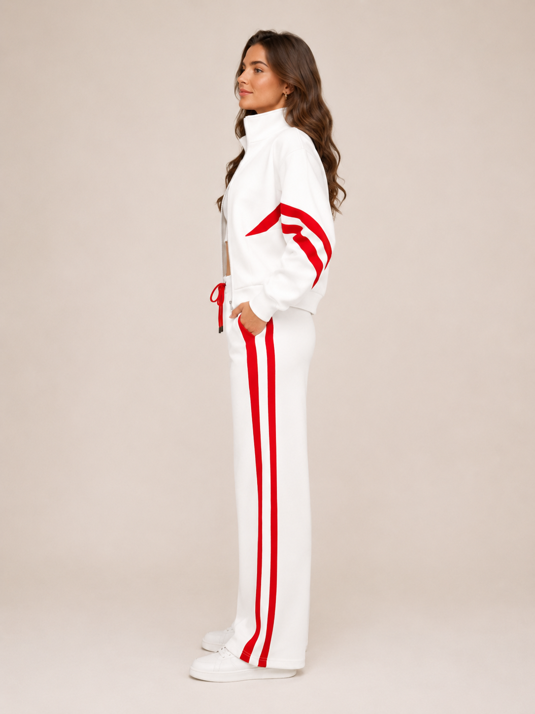 Women's Two-Piece Contrast Stripe Tracksuit Set
