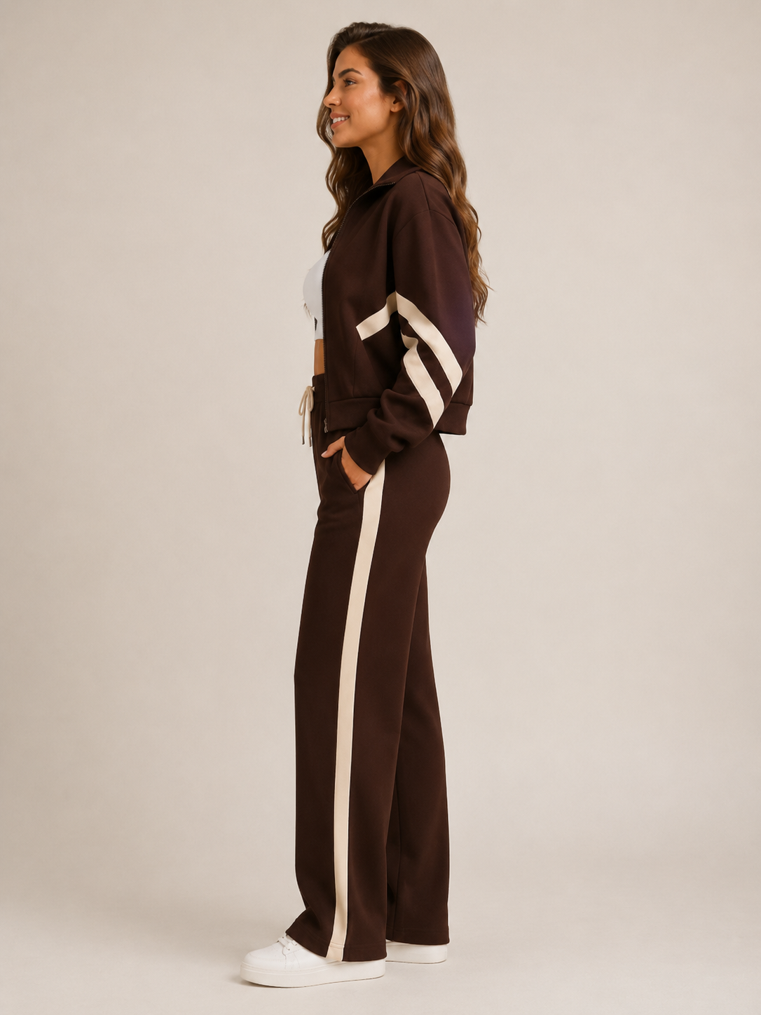 Women's Two-Piece Contrast Stripe Tracksuit Set