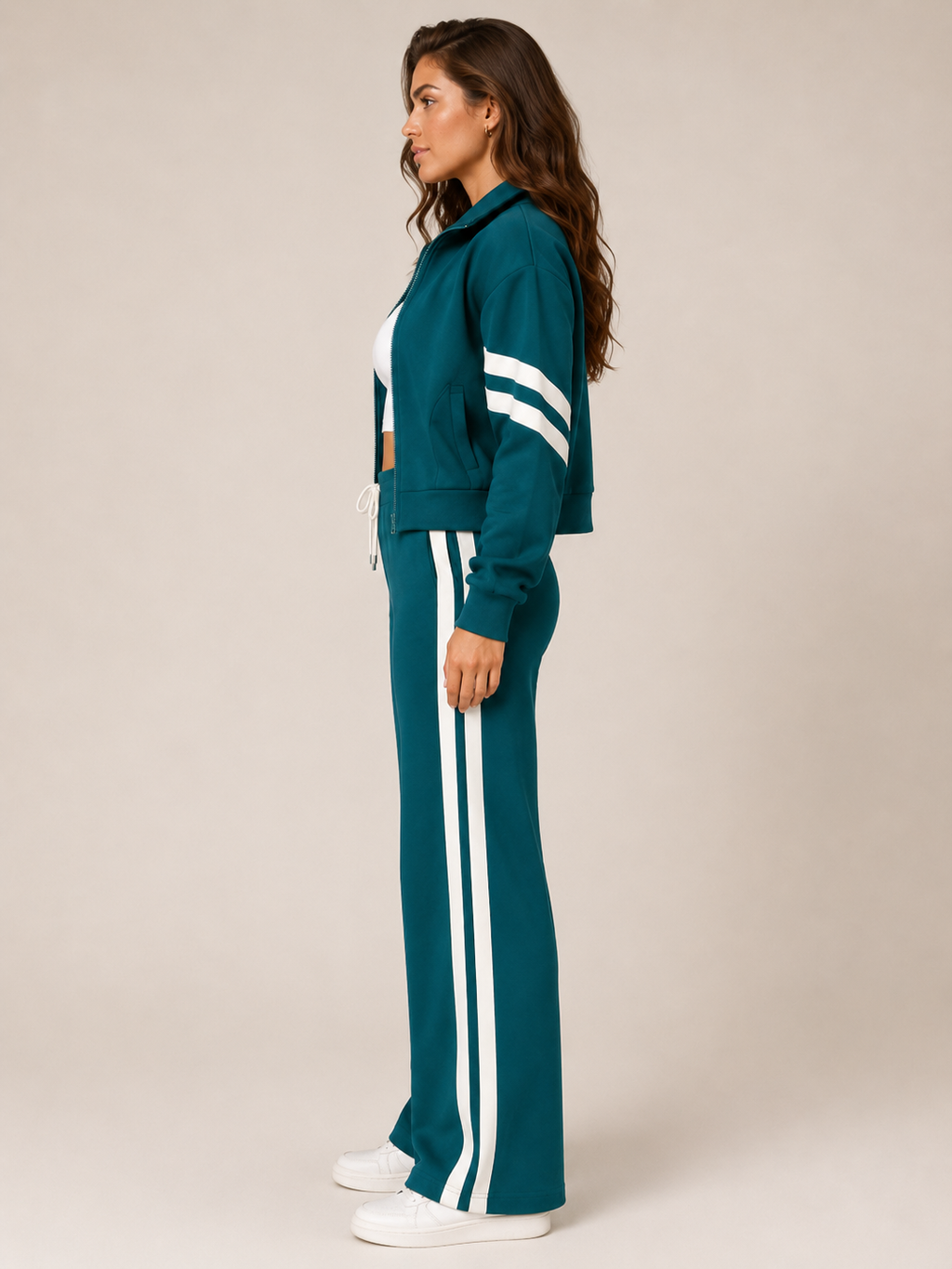 Women's Two-Piece Contrast Stripe Tracksuit Set