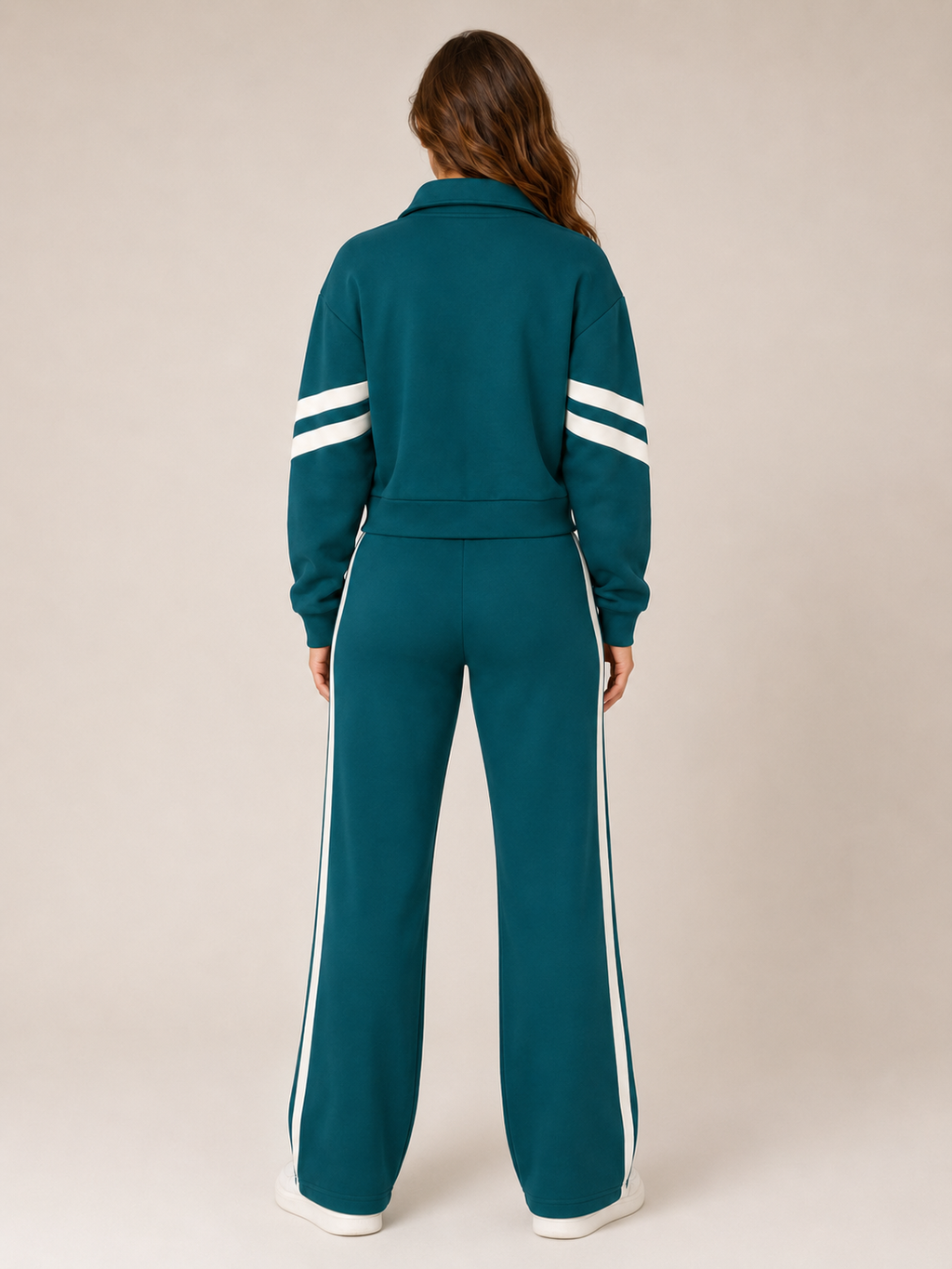 Women's Two-Piece Contrast Stripe Tracksuit Set
