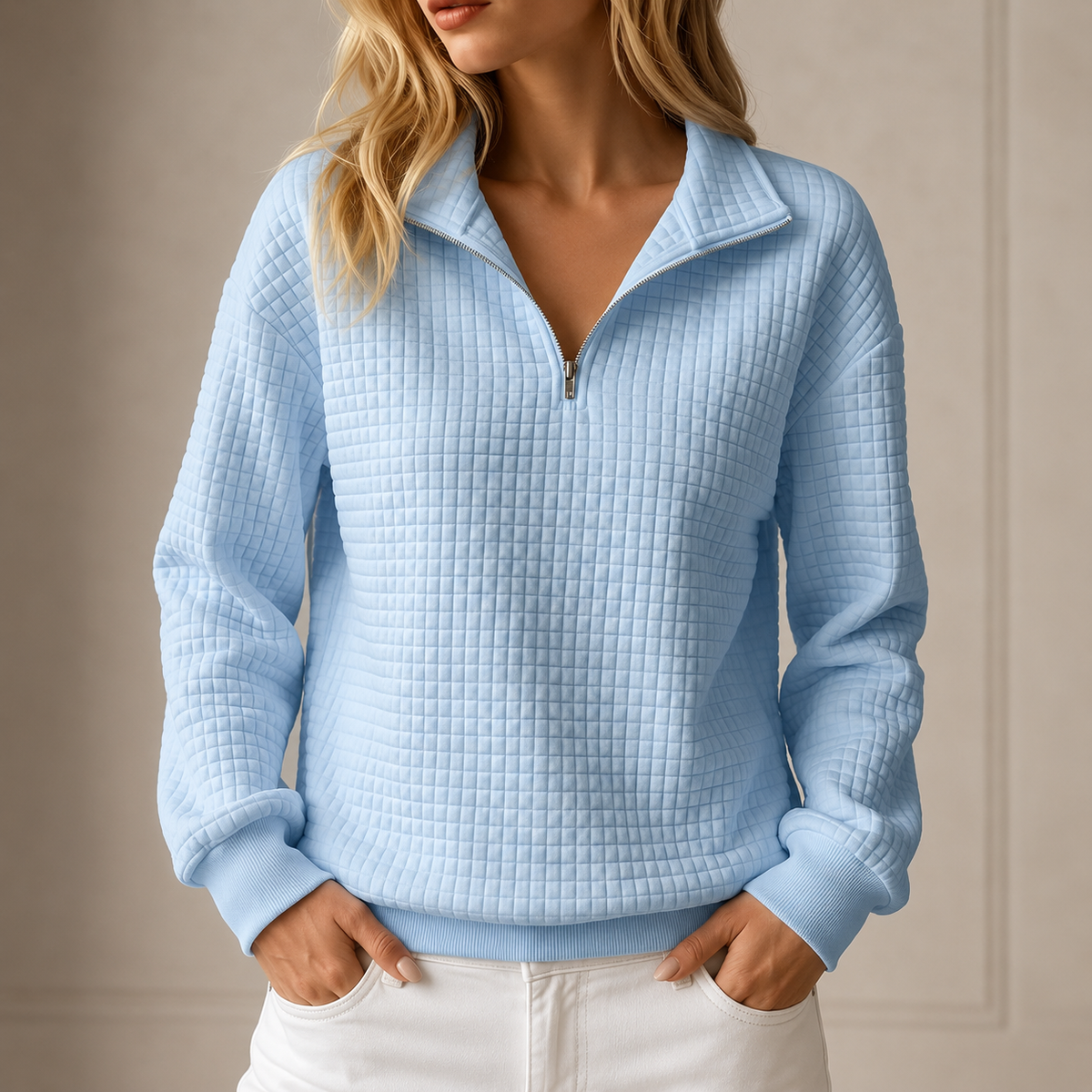 Women's Quilted Half-Zip Pullover Sweatshirt