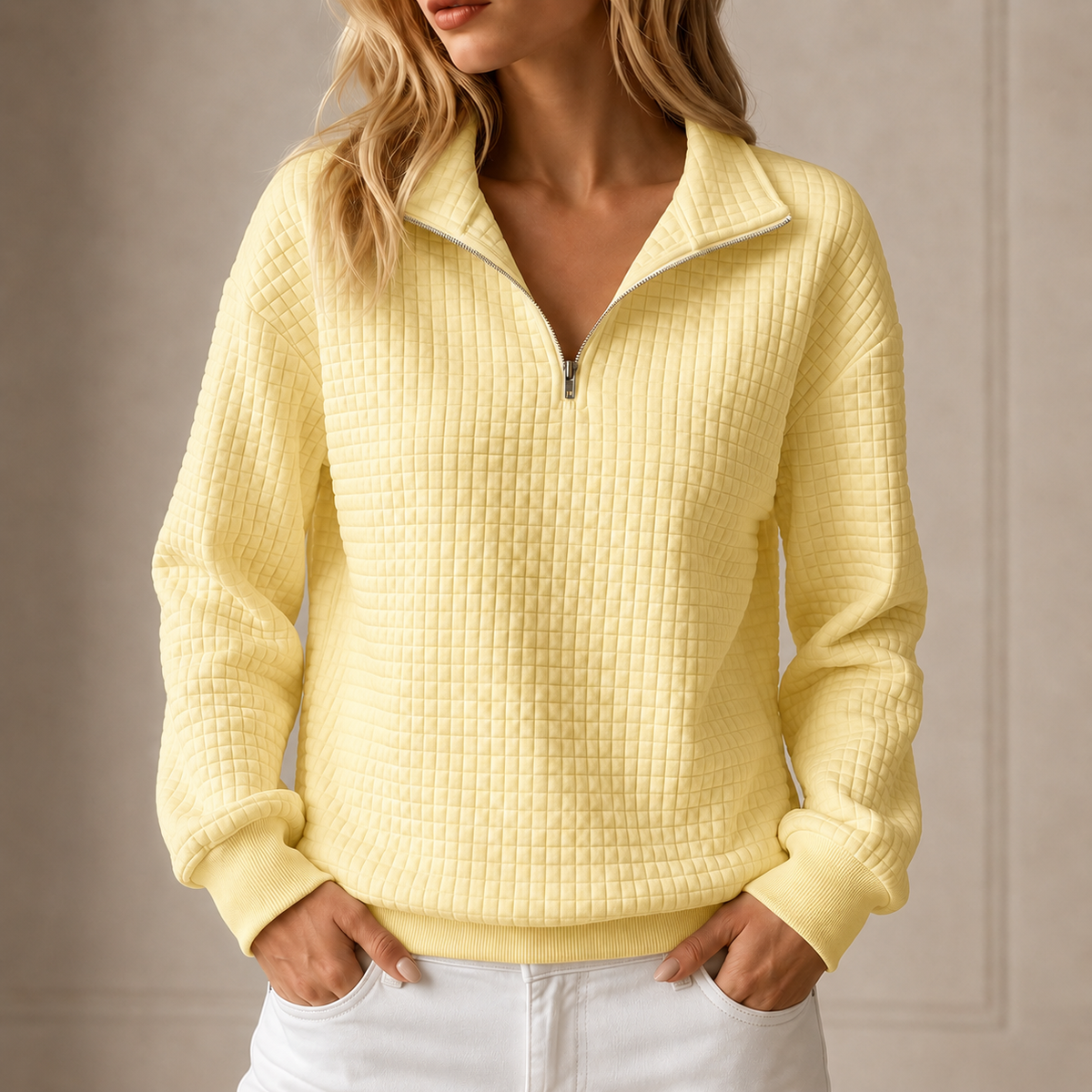 Women's Quilted Half-Zip Pullover Sweatshirt