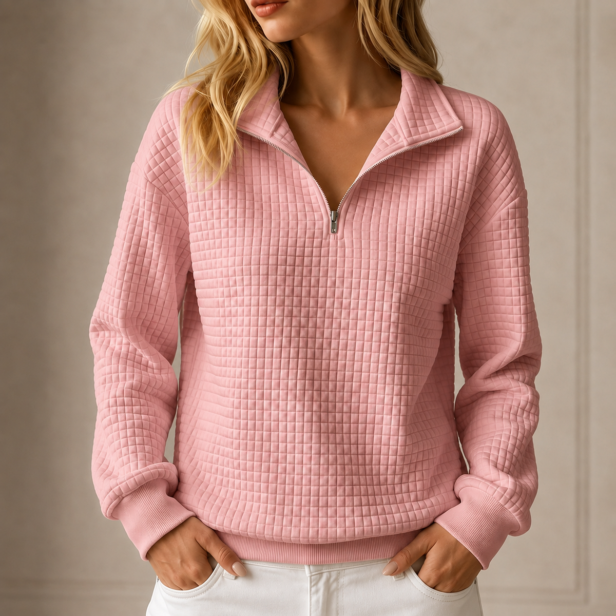 Women's Quilted Half-Zip Pullover Sweatshirt