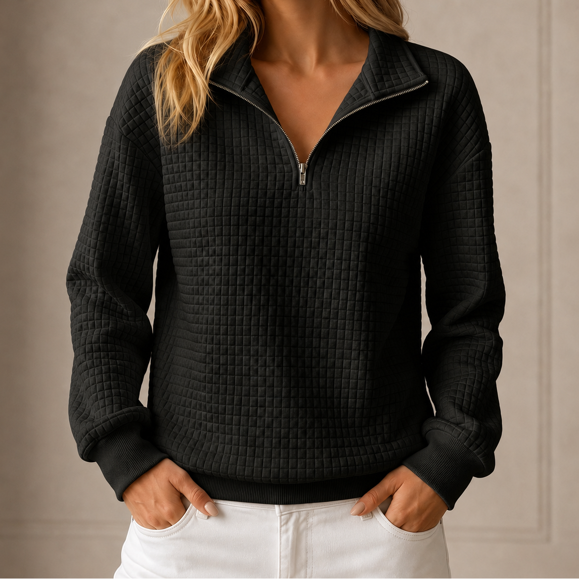Women's Quilted Half-Zip Pullover Sweatshirt