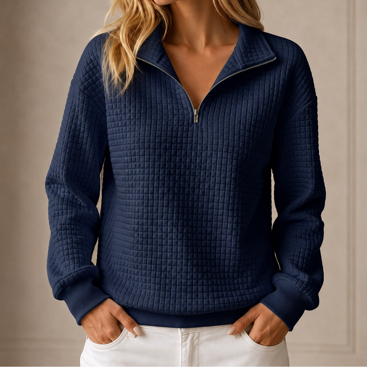 Women's Quilted Half-Zip Pullover Sweatshirt