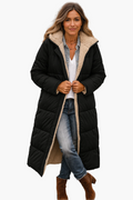 Women's Sherpa-Lined Hooded Longline Puffer Coat