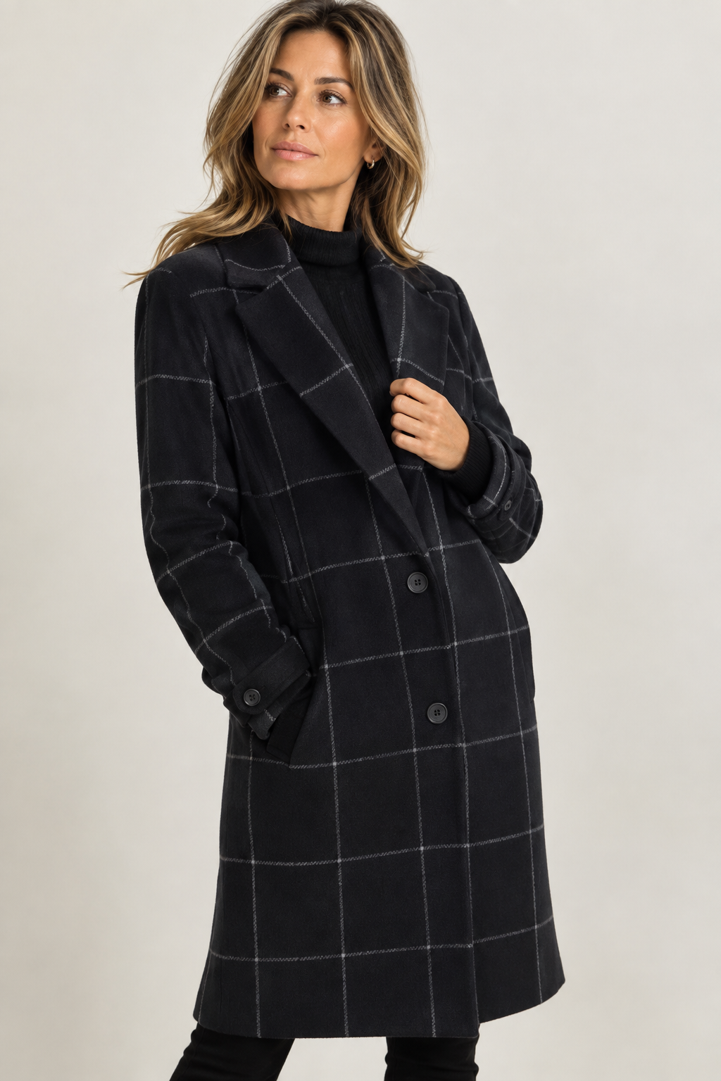 Women's Elegant Plaid Long Overcoat