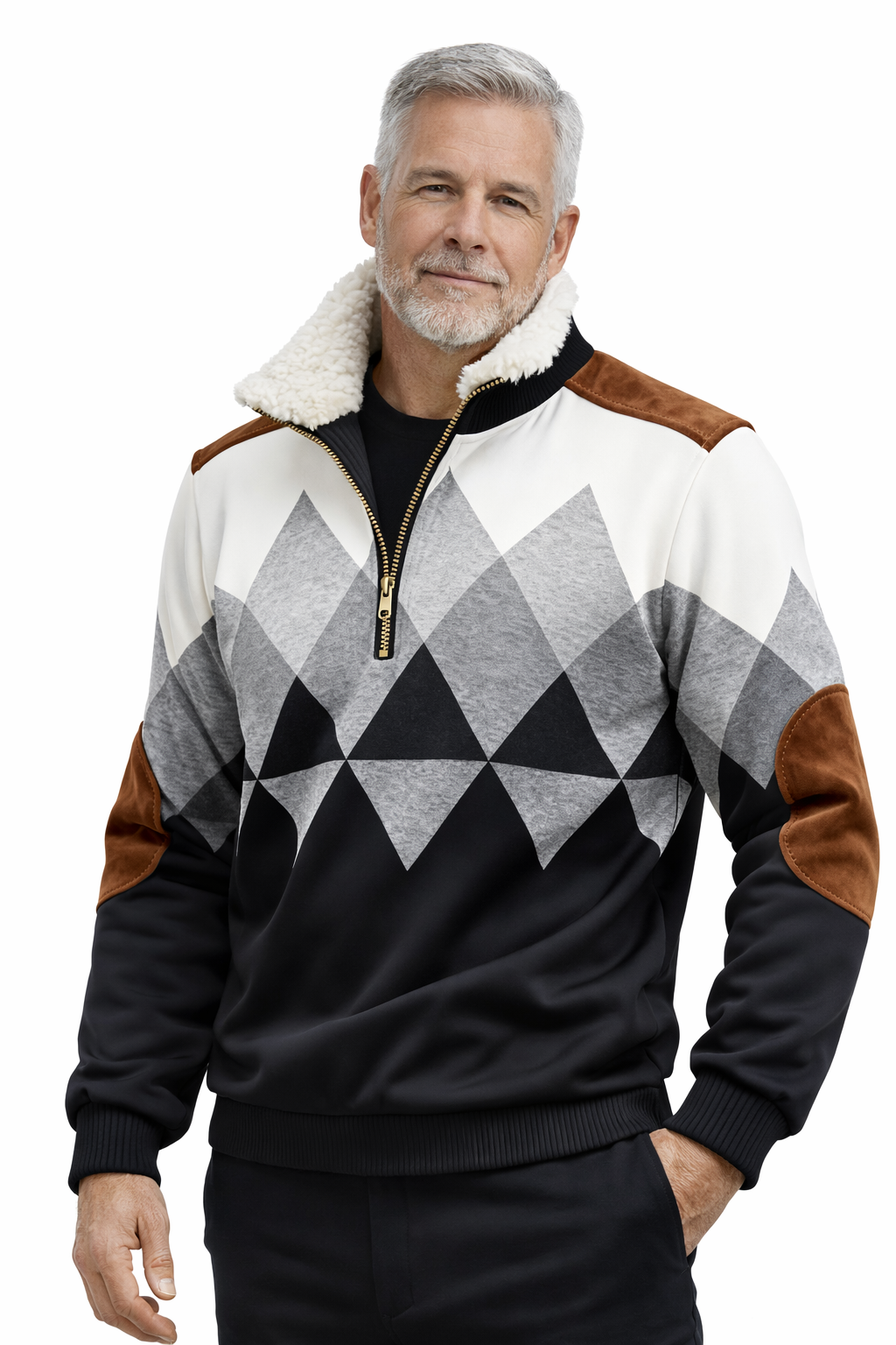 Men's Argyle Half-Zip Sweatshirt with Sherpa Collar
