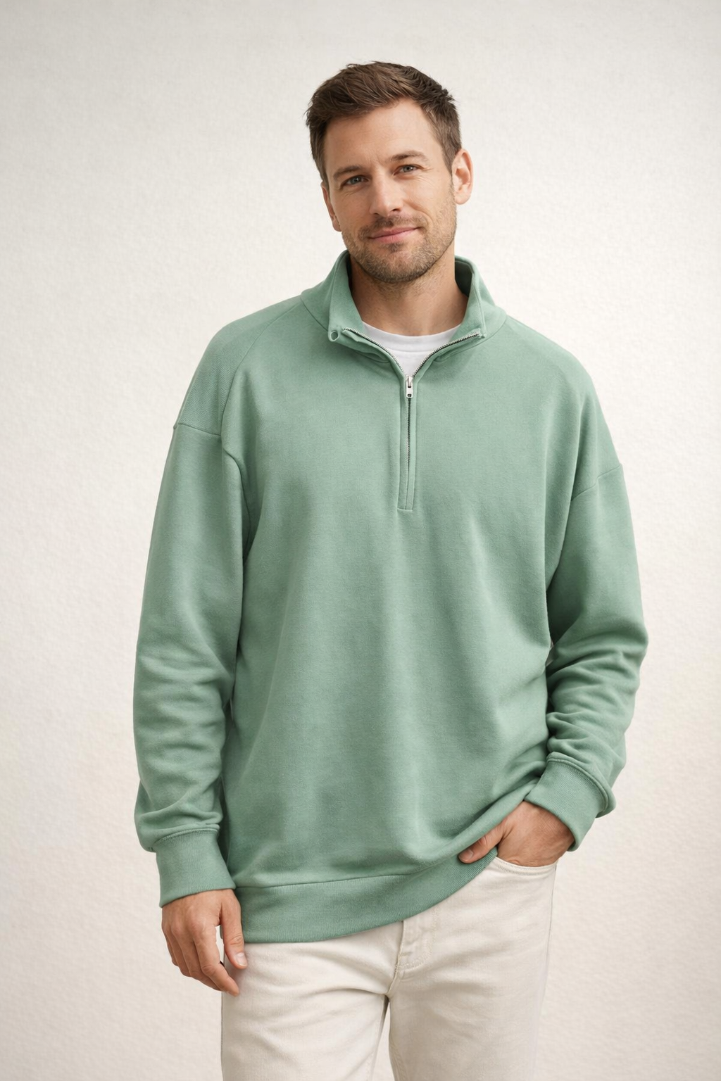Men's Half-Zip Fleece Sweatshirt with Stand Collar