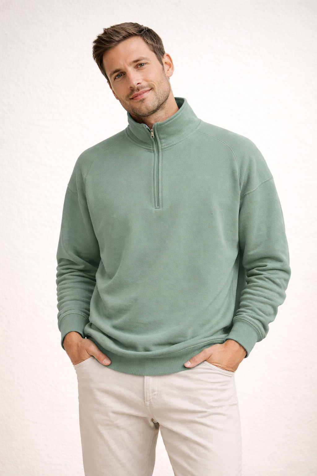 Men's Half-Zip Fleece Sweatshirt with Stand Collar