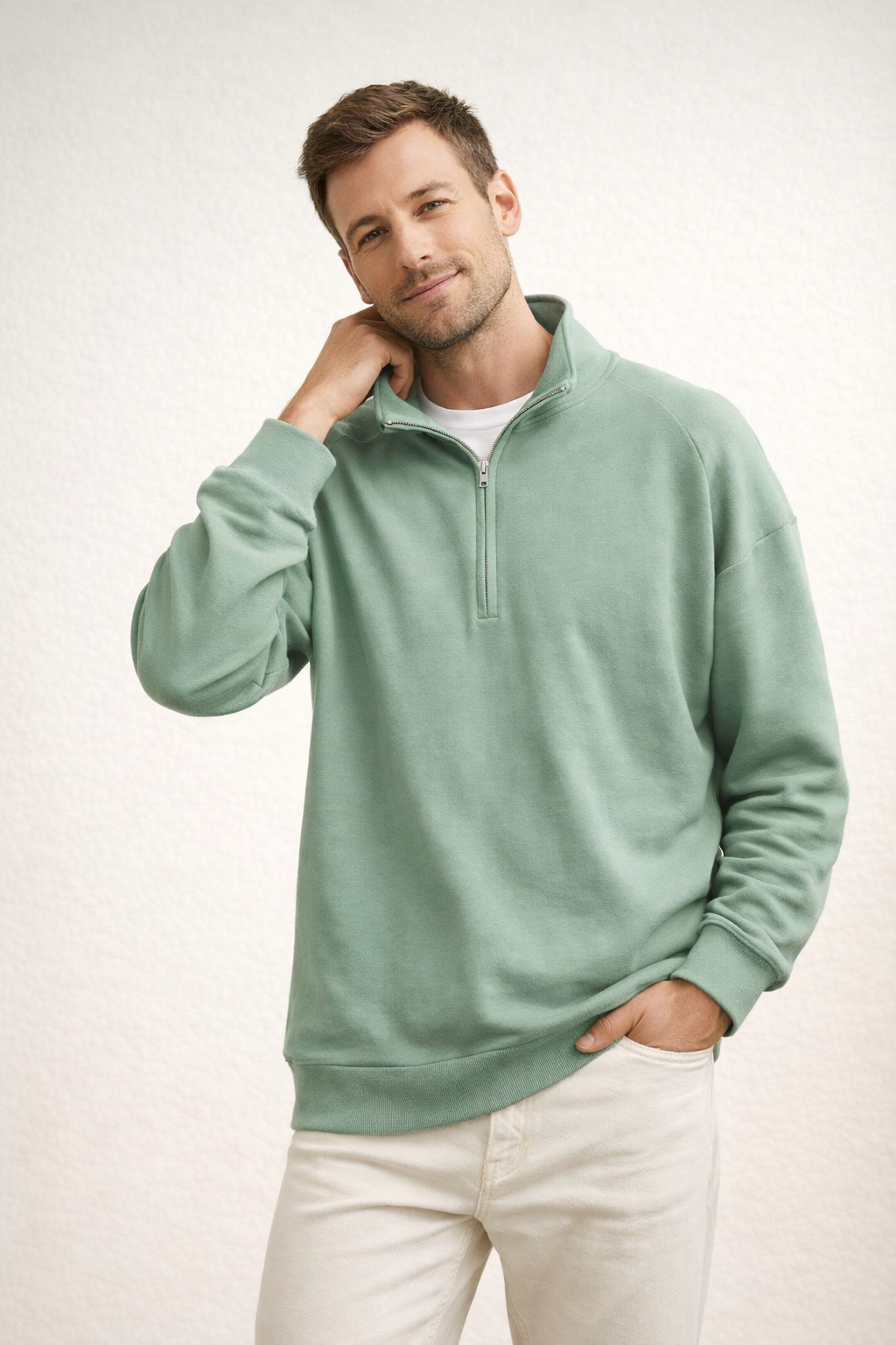 Men's Half-Zip Fleece Sweatshirt with Stand Collar
