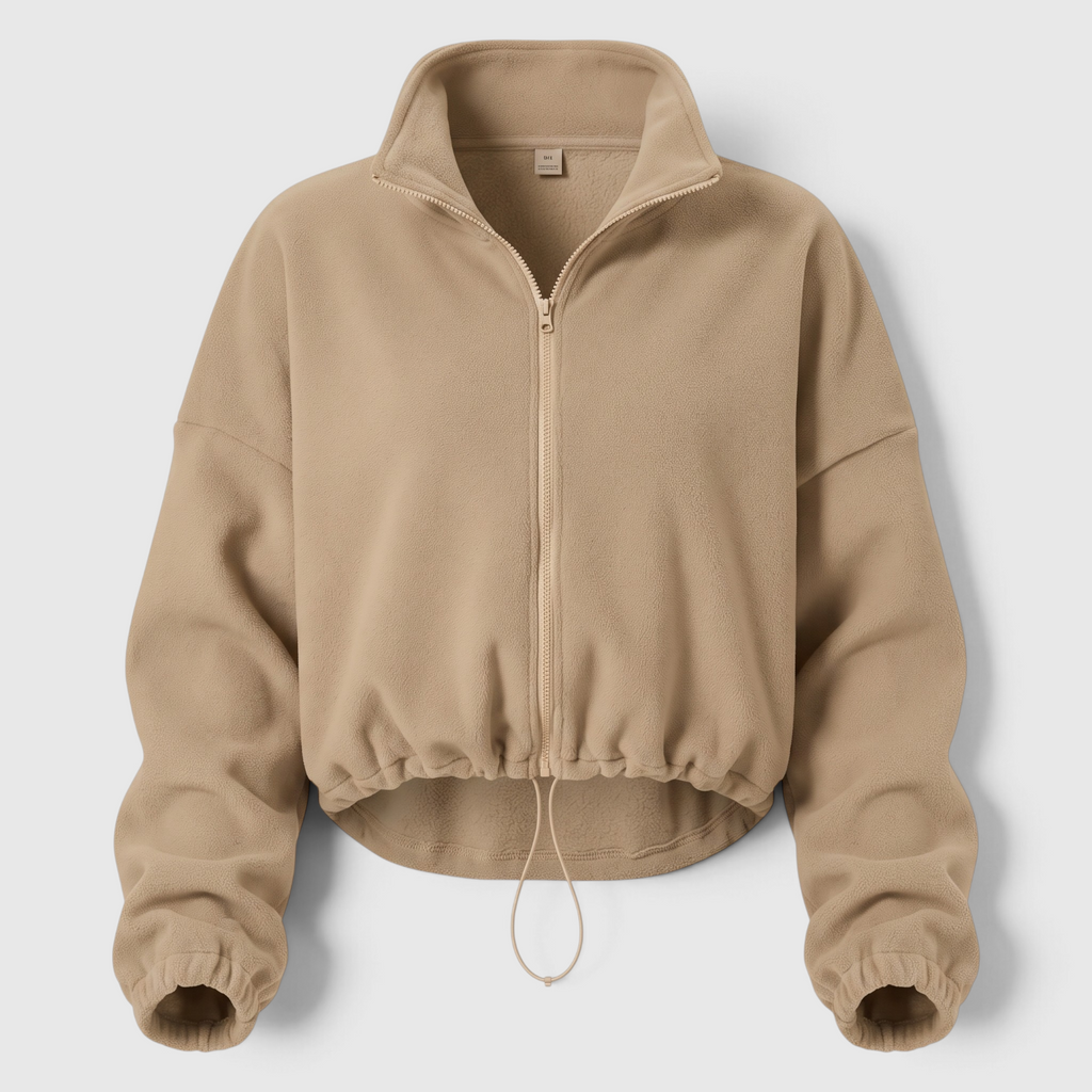 Women's Cropped Zip-Up Fleece Bomber Jacket