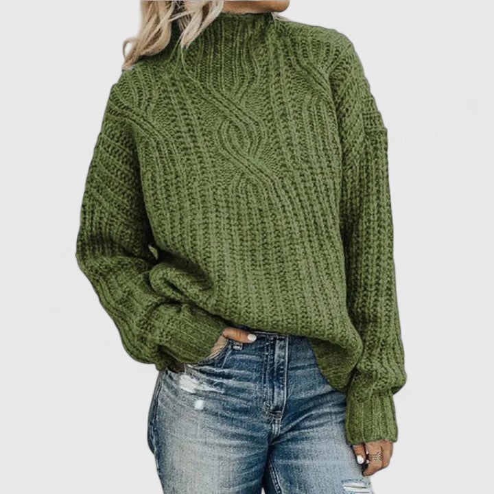 Women's Chunky Cable Knit Mock-Neck Sweater