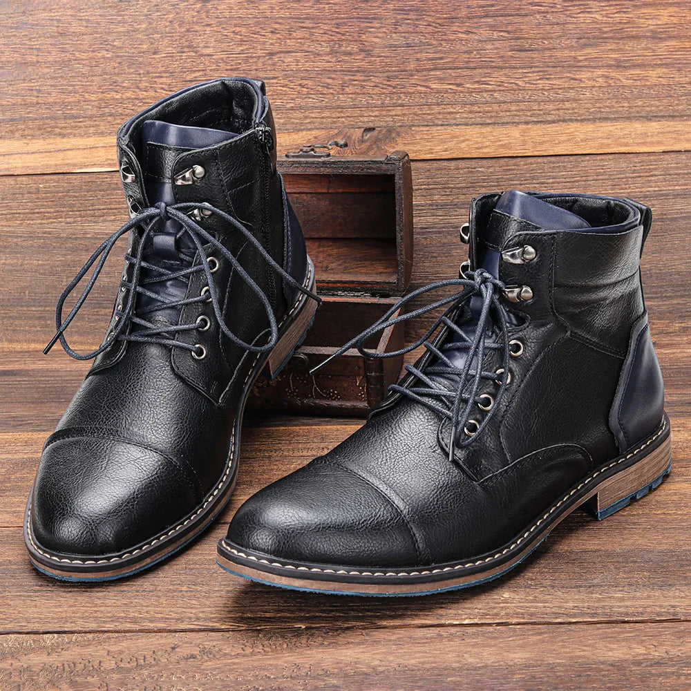 Men's Lace-Up Heeled Oxford Ankle Boots
