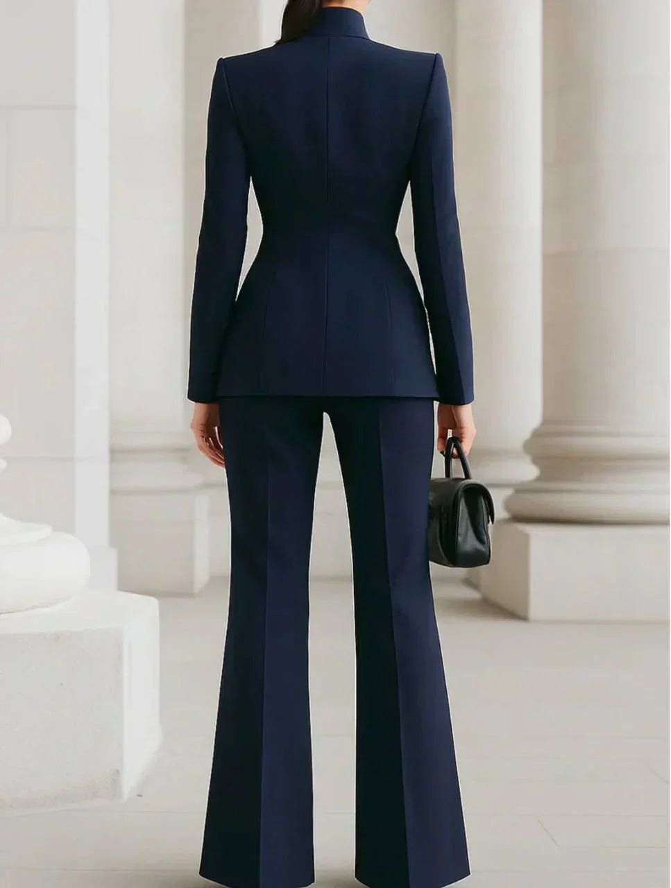 Women's Stand-Collar Blazer & Flare Pants Suit