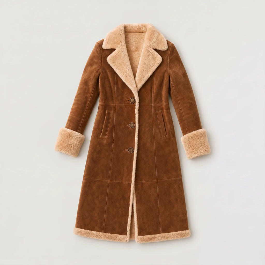 Women's Faux Suede Shearling-Trimmed Maxi Coat