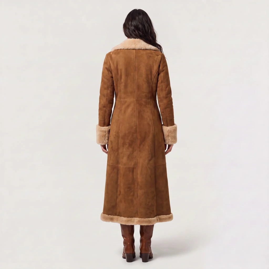 Women's Faux Suede Shearling-Trimmed Maxi Coat