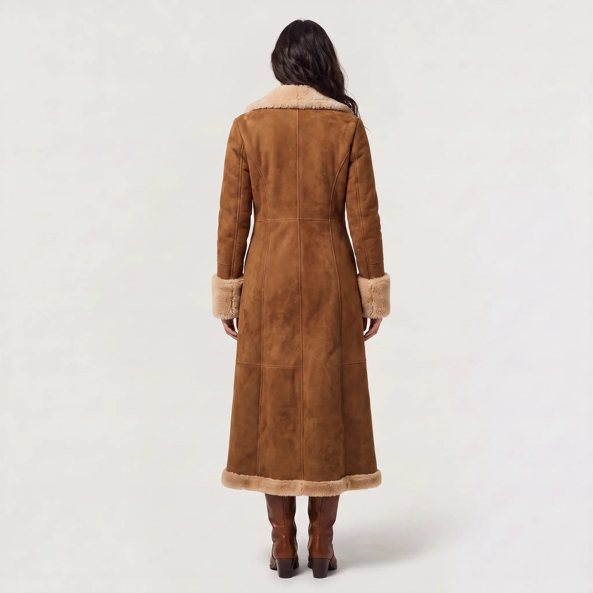 Women's Faux Suede Shearling-Trimmed Maxi Coat