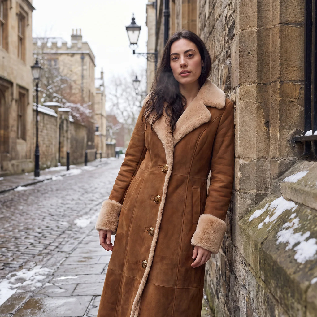 Women's Faux Suede Shearling-Trimmed Maxi Coat