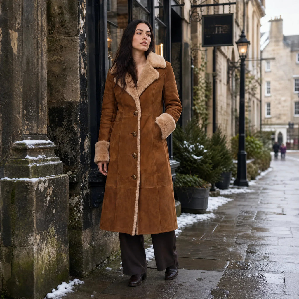 Women's Faux Suede Shearling-Trimmed Maxi Coat
