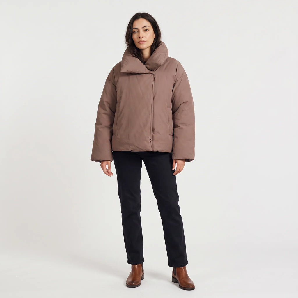 Women's Oversized Cropped Puffer Jacket with Funnel Collar
