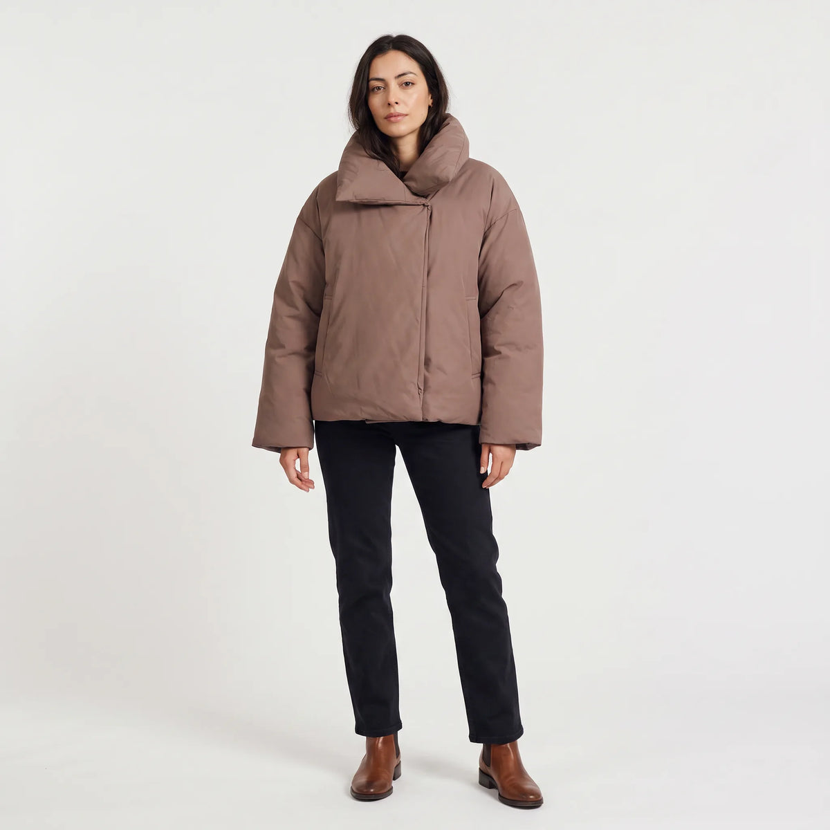 Women's Oversized Cropped Puffer Jacket with Funnel Collar